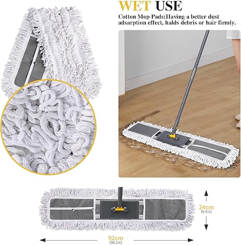 Miniatura 7 de Masthome Trapeador comercial de 36 pulgadas, trapeador industrial resistente con 3 almohadillas de microfibra, trapeador grande ajustable de 60