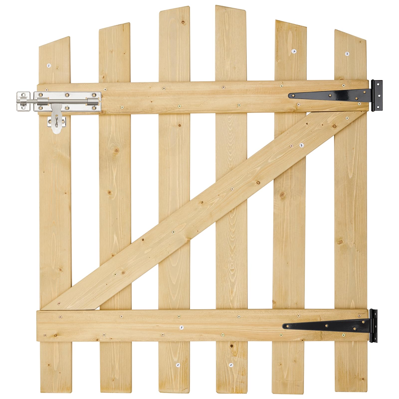 INMOZATA Garden Gate Wooden Pedestrian Gate with Gate Lock and Hinge, 2.5ft Wide x 3ft High (76cm Wide x 90cm High)