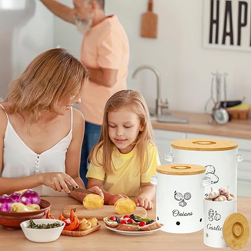 Miniatura 6 de Almacenamiento de papas para despensa, 3 contenedores organizador de encimera de cocina, contenedor de almacenamiento de cebollas y papas con