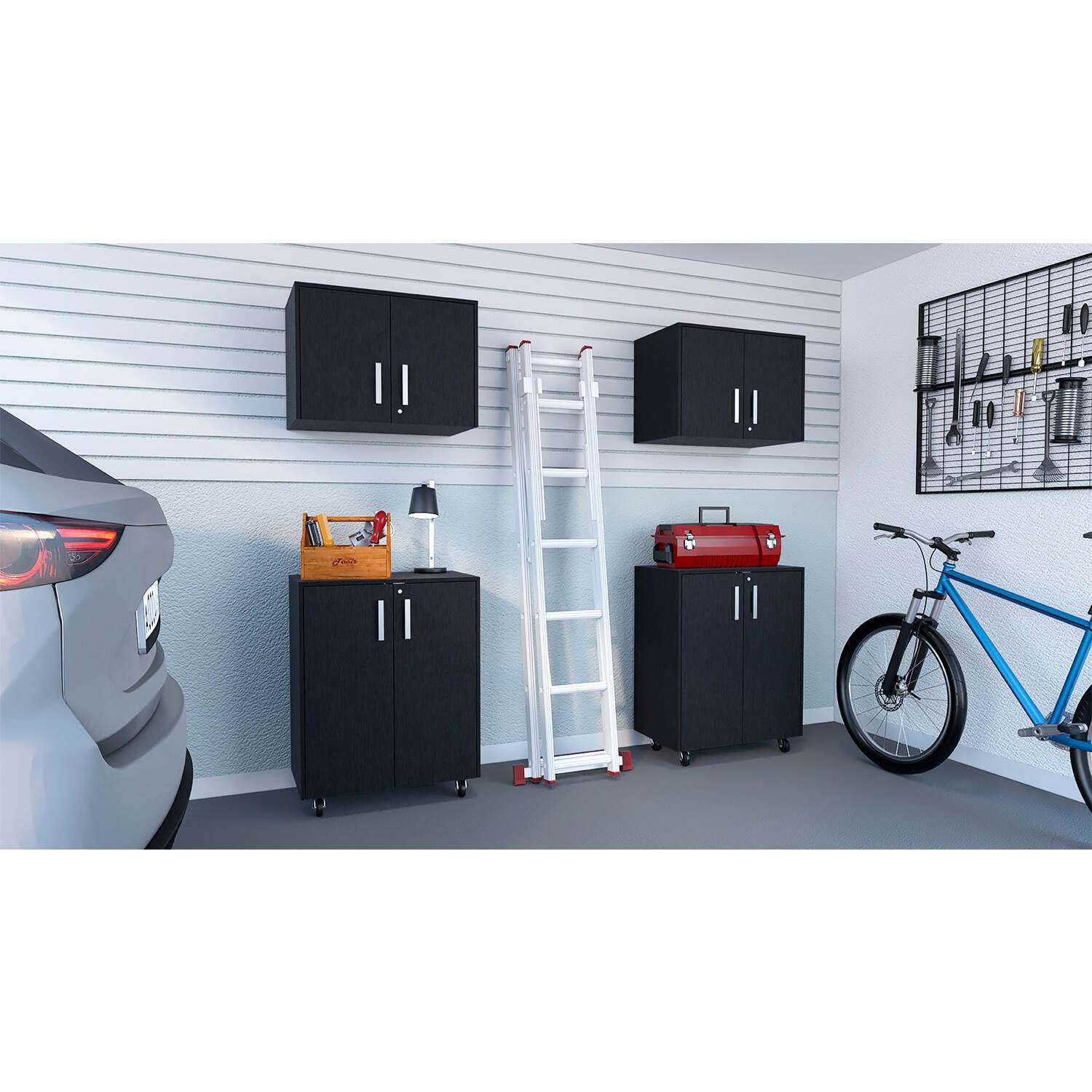 TUHOME Melrose 4 Piece Garage Sets Black Engineered Wood