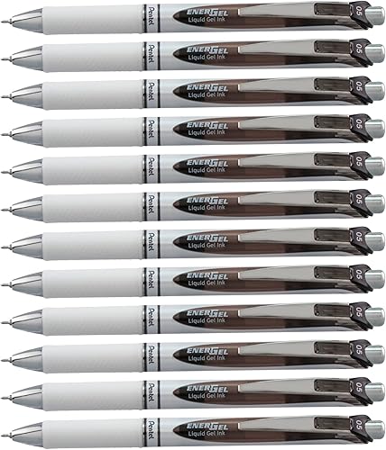 Pentel EnerGel Pearl RTX - Bolígrafo de gel (0.020 in), línea fina, punta de aguja, tinta negra, caja de 12 unidades (BLN75PW-A)