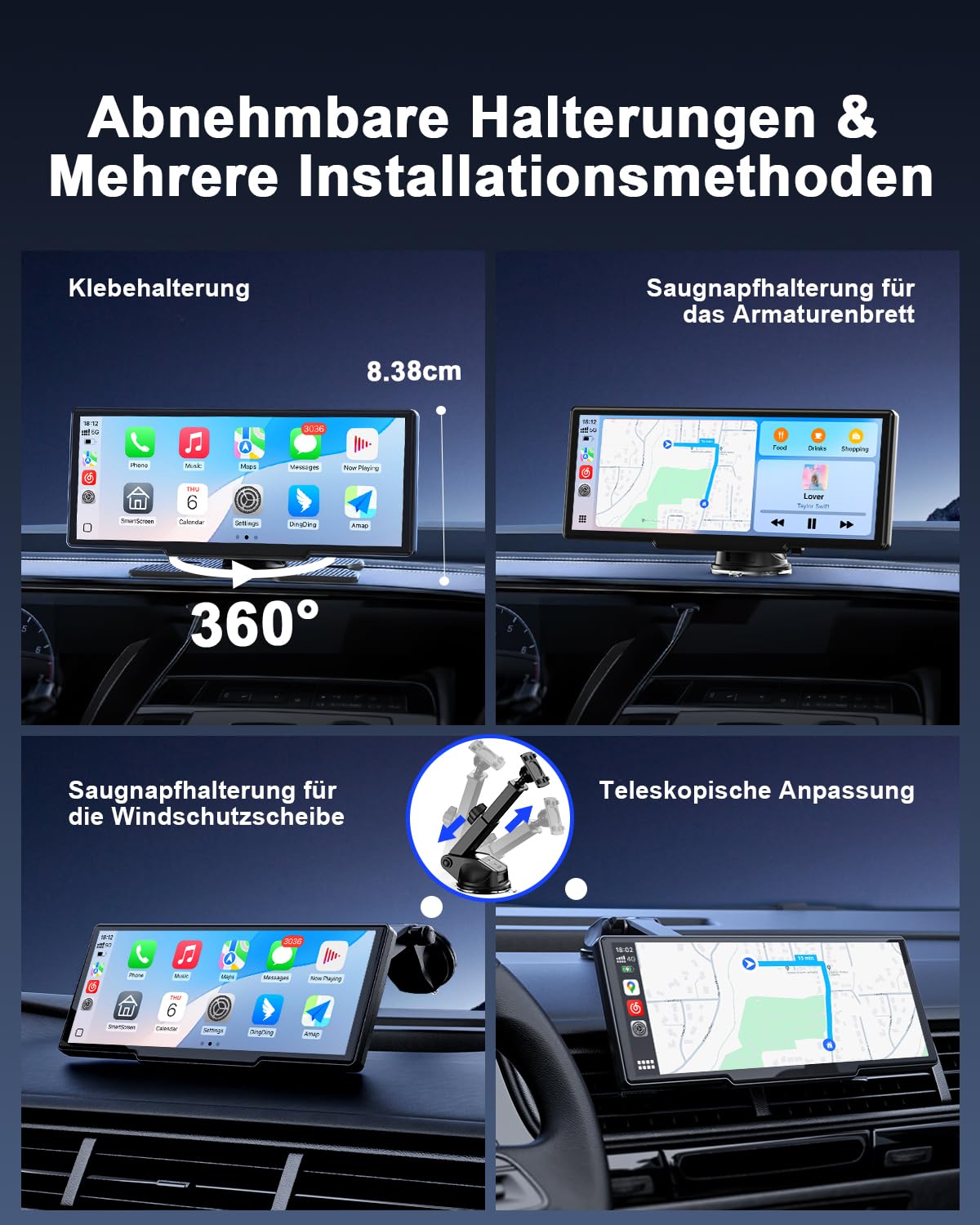 Avylet 8,1" Wireless Carplay Display für Android Auto&Apple Carplay, Tragbares IPS Bildschirm mit IP67 Rückfahrkamera, OTA-Updates, GPS, Mirror Link, Bluetooth 5.0, FM/AUX, Plug & Play für PKW LKW SUV