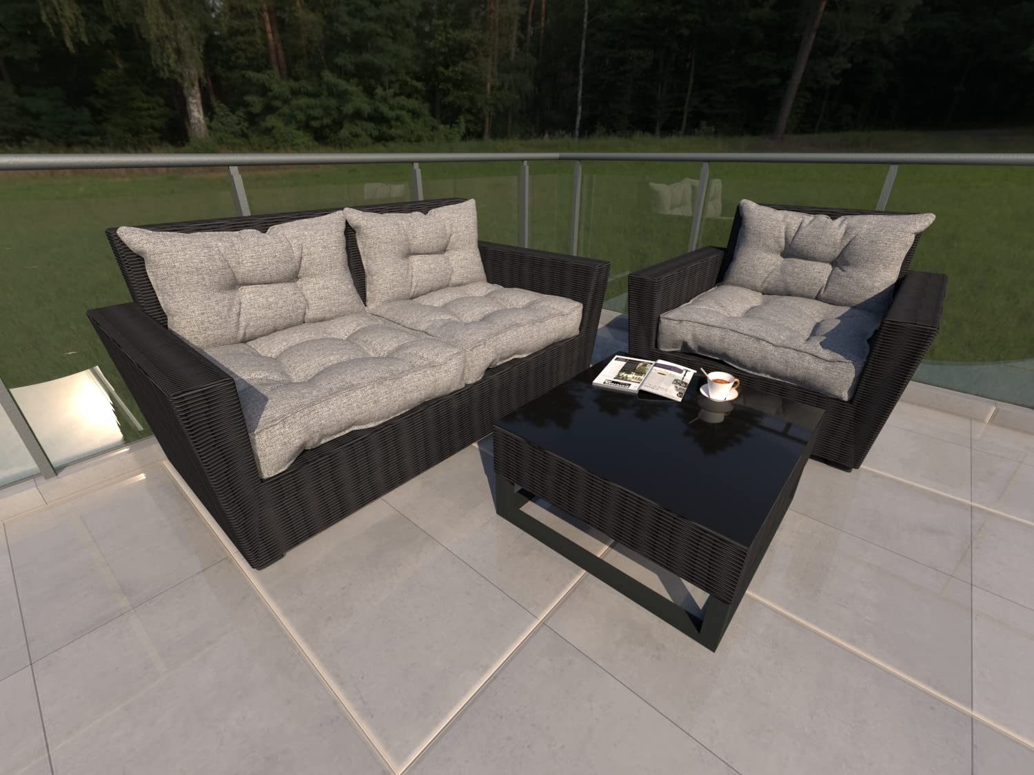 POKAR Garden Cushions Patio Chair Rattan Outdoor Cushion Sofa Pallet Set of 2: Seat Cushion 60x60x10 cm + Back Cushion 60x40x10 cm, Grey - Image 3