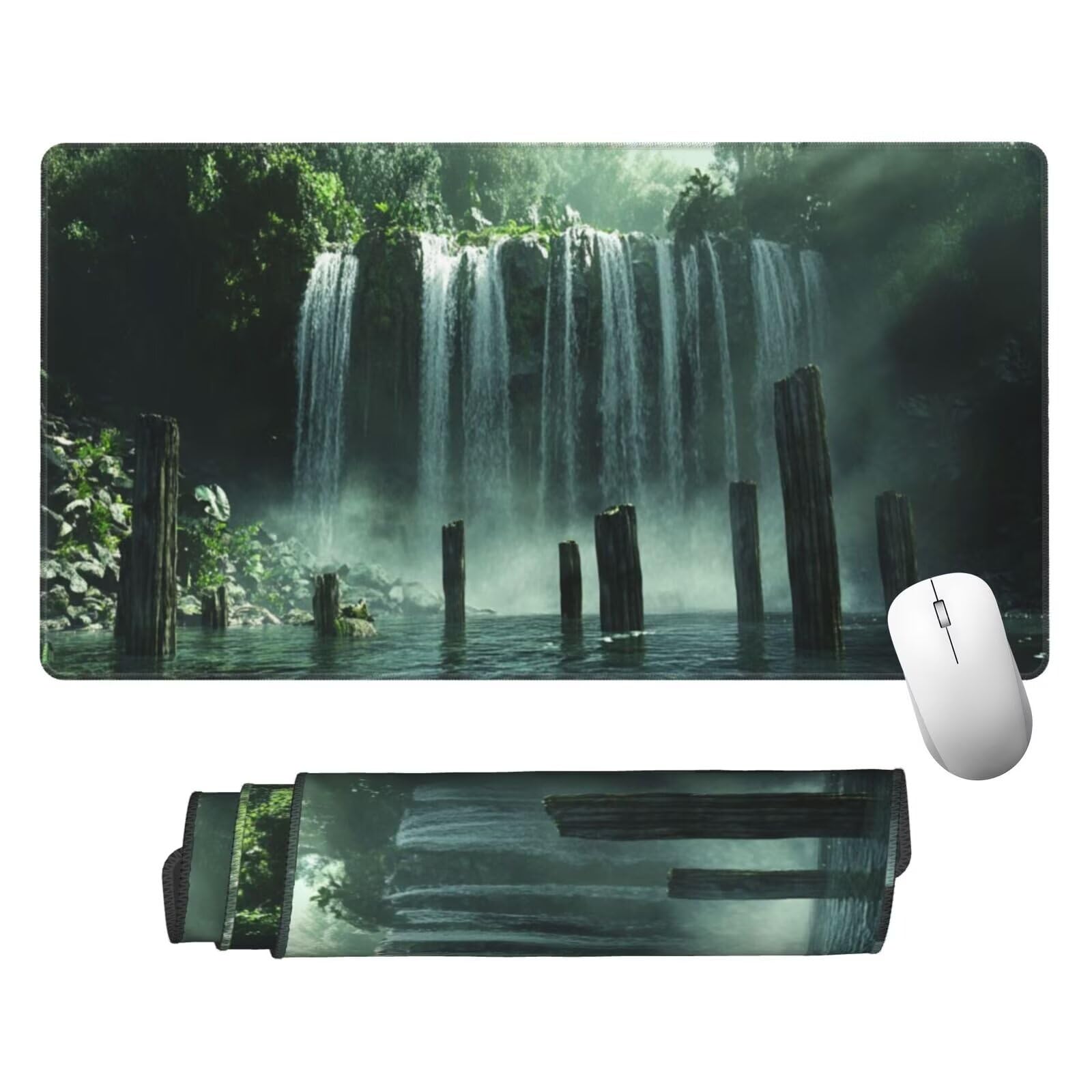 Zielona podkładka pod mysz XXL Kaskadowa mata na biurko 1600 x 800 x 3 mm zmywalna podkładka do gier na laptopa, z antypoślizgową gumową podstawą do gier, PC, pracowników biurowych Y269