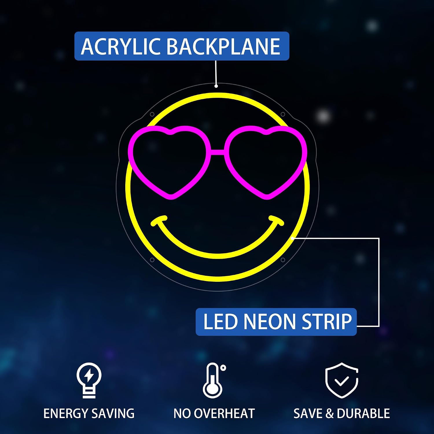 Smile Face Neon Sign for Wall Decor, Cute Smily Face Emoji Led Signs for Home Decor, Dimmable Neon Light Sign for Bedroom, Game Room, Living Room, Bar Decoration, Man Cave