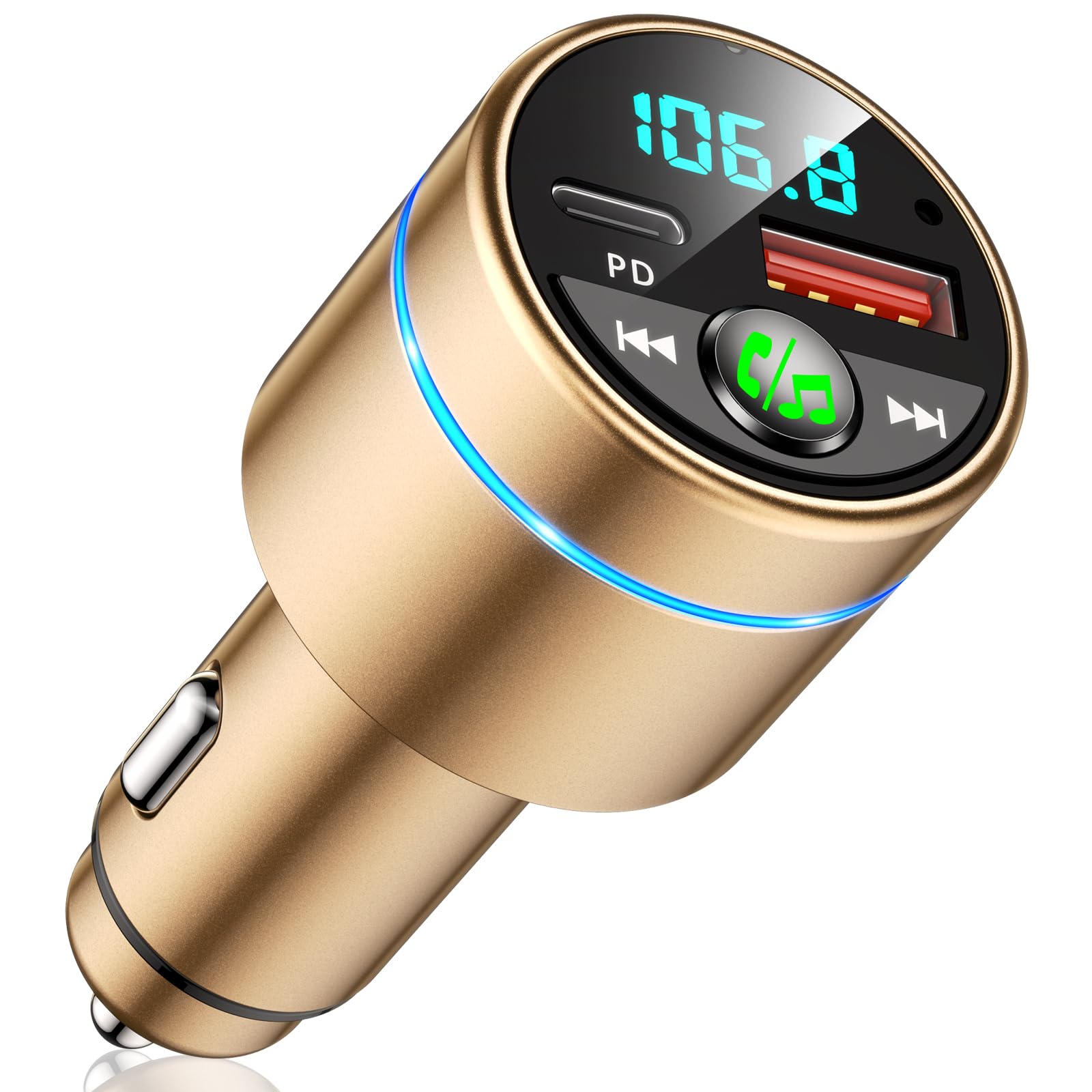 Mohard Trasmettitore FM Bluetooth 5.3 Auto, Ricarica Rapida PD 30W & QC3.0 18W Adattatore Bluetooth Accendisigari per Auto Interamente Metallo, Amplificatori Segnale Cellulari Car Musica Hi-Fi