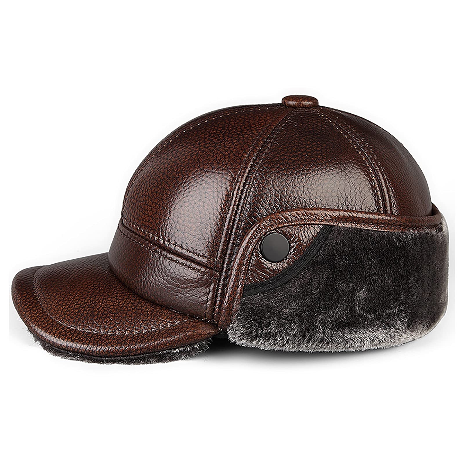 G&F Uomo Cappello Bomber Cappello Russo Ushanka Pelle Trapper Berrettospessi Cappelli Aviatore con Grondaia Grande Inverno (Color : Grain, Size : 59-60)
