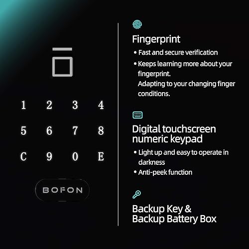 Miniatura 6 de Caja de seguridad biométrica BOFON con llave, caja de seguridad, contraseña de huella dactilar, cajas de seguridad para el hogar, serie W, 1.45 pies