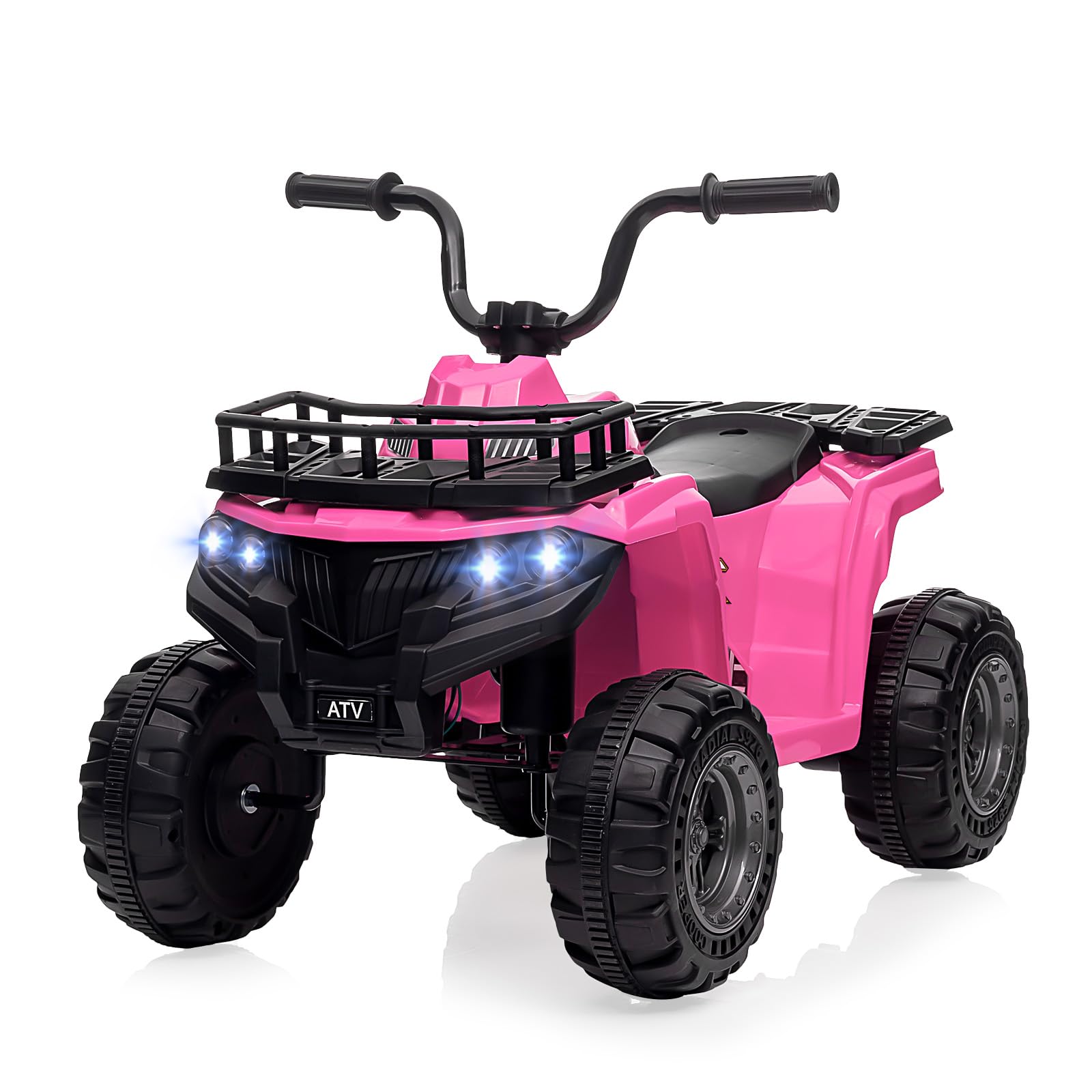 Kids Ride On ATV, 12V Battery Powered Electric Vehicle with Remote Control, 4-Wheeler Quad ATV Play Car for Boys Girls, LED Lights, 2 Speeds, Treaded Tires (Pink)