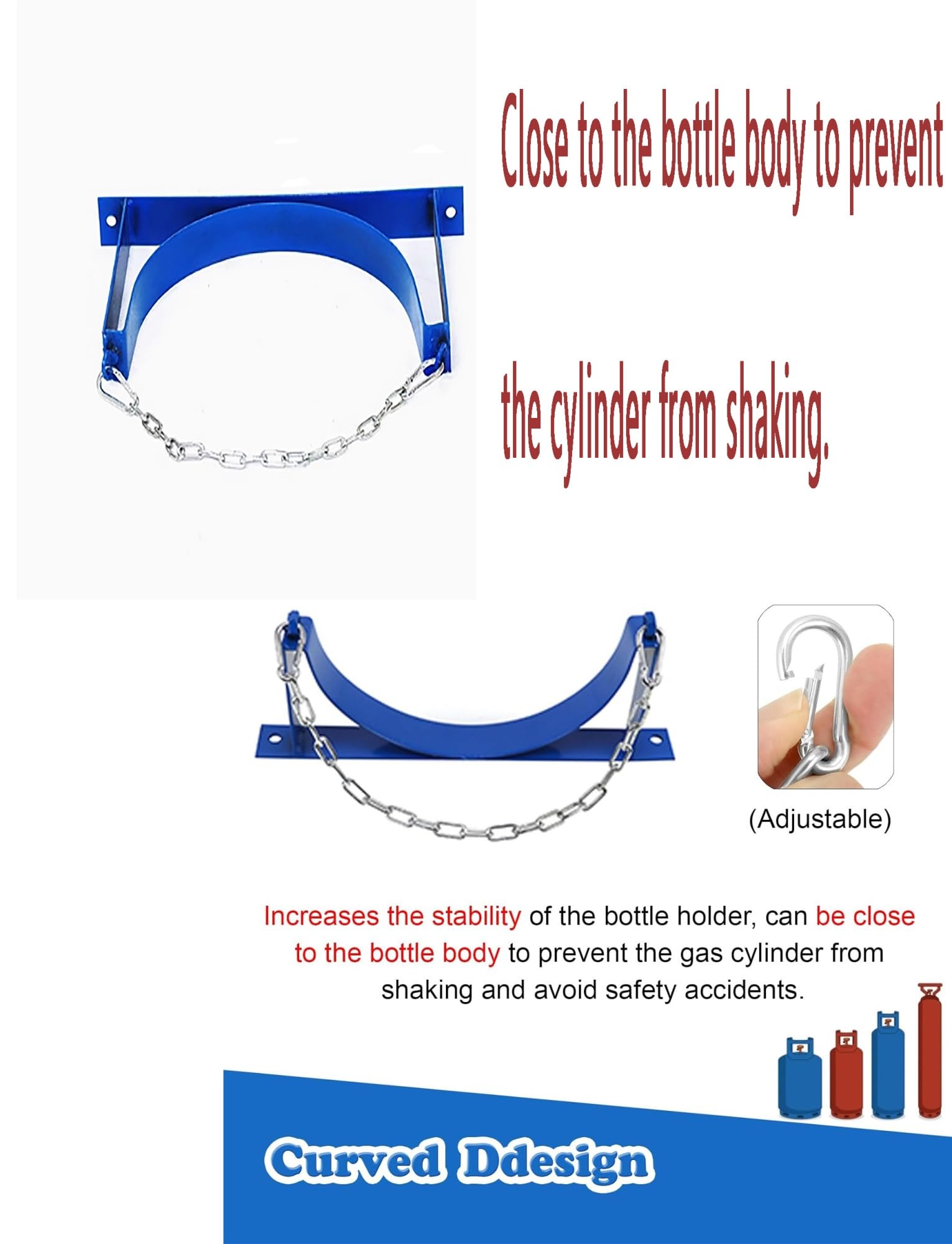 Soporte de Pared para bombona de oxígeno con Cadena de Seguridad, Ligero, para bombona Individual de 40 litros (35 cm/13,8"), solución Duradera para el Almacenamiento de bombonas de oxígeno.