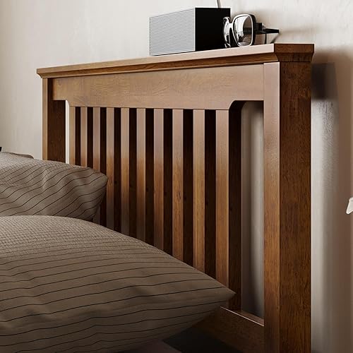 Miniatura 6 de LINSY Marco de cama de madera maciza, marcos de cama matrimonial con cabecero y bases de listones, marco de cama moderno de mediados de siglo, no