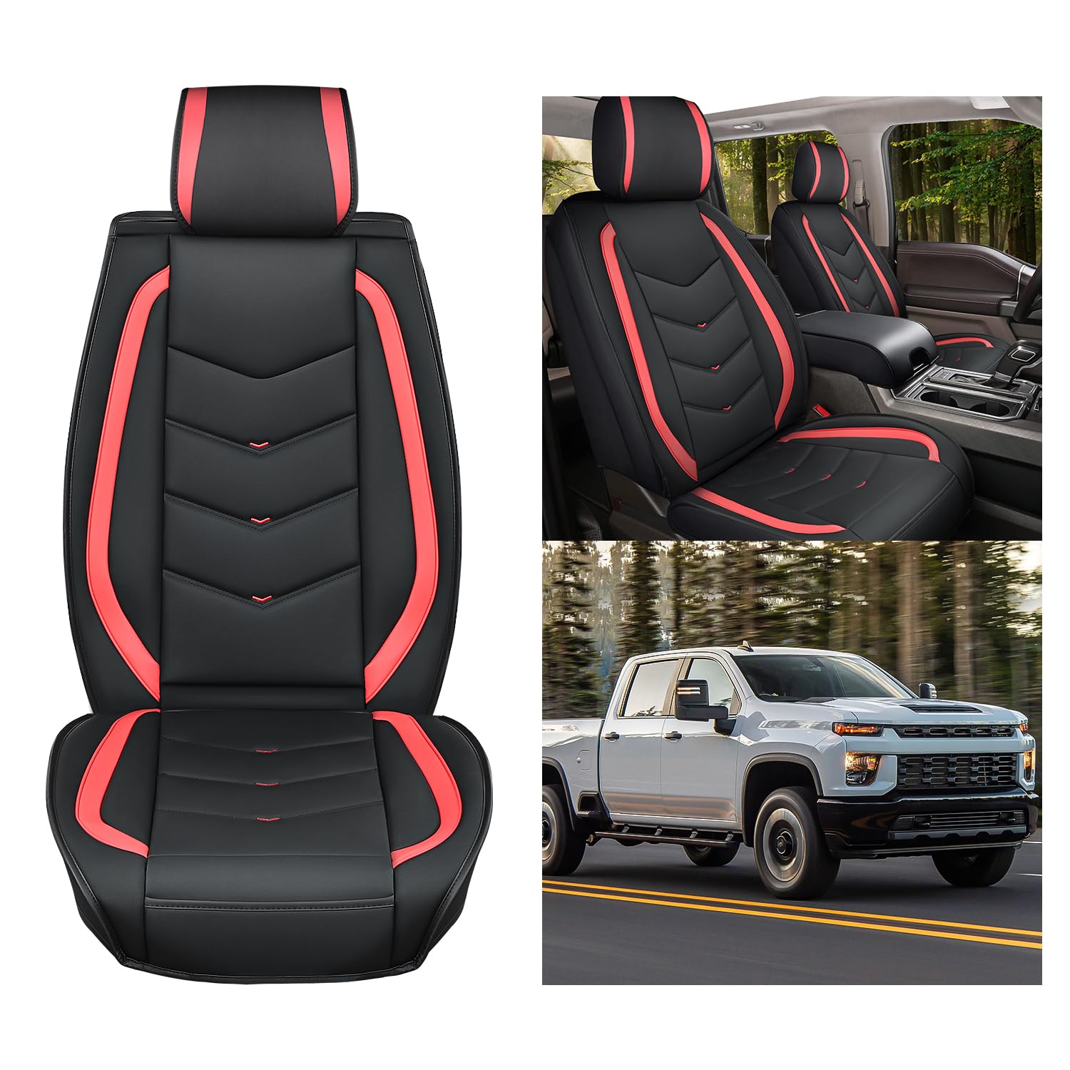 nilight car seat covers custom fit 2007-2024 chevy silverado gmc sierra 1500 2500hd 3500hd waterproof wear-resistant leather anti slip cushion front set (2pcs front seat cover), 2 years warranty