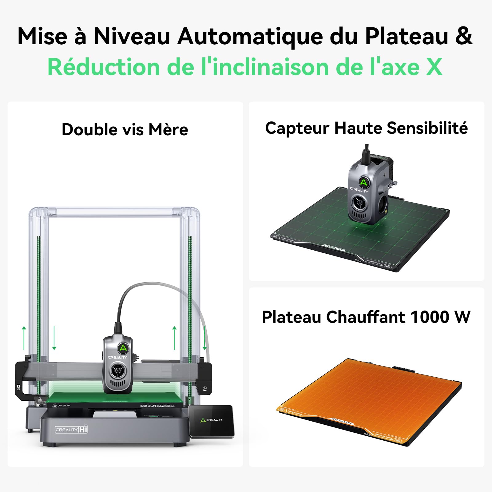Creality Hi Combo (A) Imprimante 3D, CFS Multicolore Impression, Mise à Niveau Automatique, Haute Vitesse 500mm/s, Lecture Automatique du Filament, 95% Pré-Assemblée, Construction 260x260x300mm