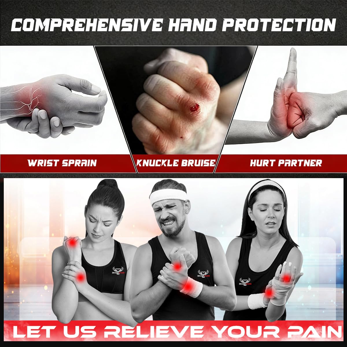 Guantes de Boxeo con Correas de 75 cm, Acolchado para Muay Thai, MMA, Kick Boxing