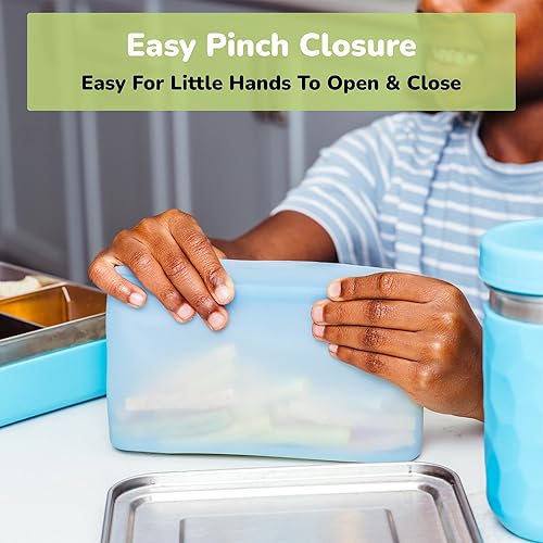 Vista 4 de WeeSprout Bolsas de silicona reutilizables (juego de 3) contenedores de almacenamiento 100% de grado alimenticio, a prueba de fugas, aptos para Mint