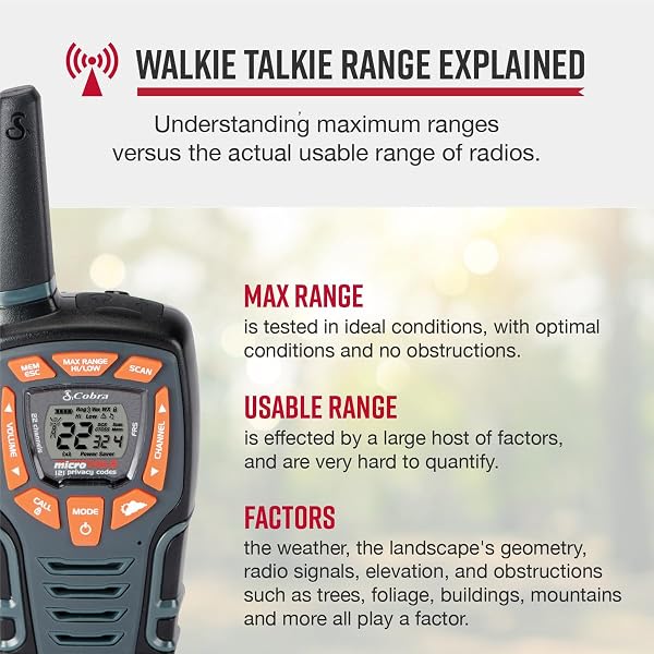 COBRA ACXT545 Walkie Talkie - 28 Mile Range, 22 Channels, Black - Outdoor Enthusiasts - 2