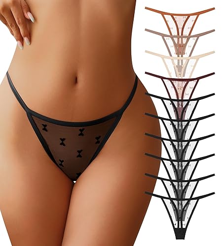G-String Thongs for Women T-back Lace Hollow Out Low Waist Thongs Breathable Cheeky Sexy Underwear Panties 5Pack - Small - 10 Pack Multicolor