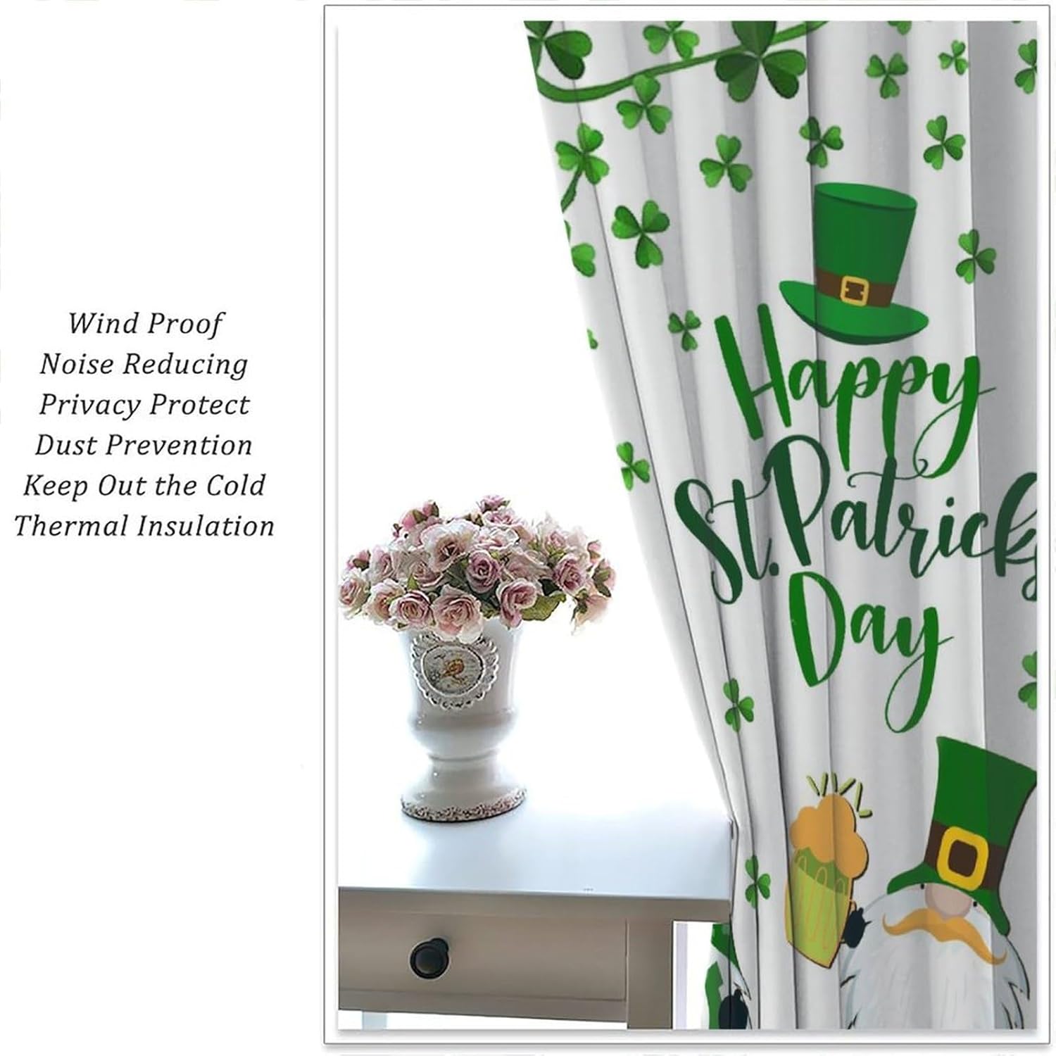 St. Patrick's Day Blackout Curtains, Green Shamrock Irish St. Patrick's Day Pattern Print Living Room Curtains Boys Girls Bedroom Room Green Curtains 42x54 Inch