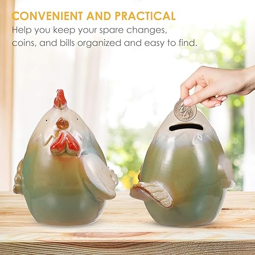 Miniatura 3 de DECHOUS Alcancía de pollo, divertida alcancía de cerámica para niños, banco de ahorro de dinero, linda alcancía de animales pequeños para niños,