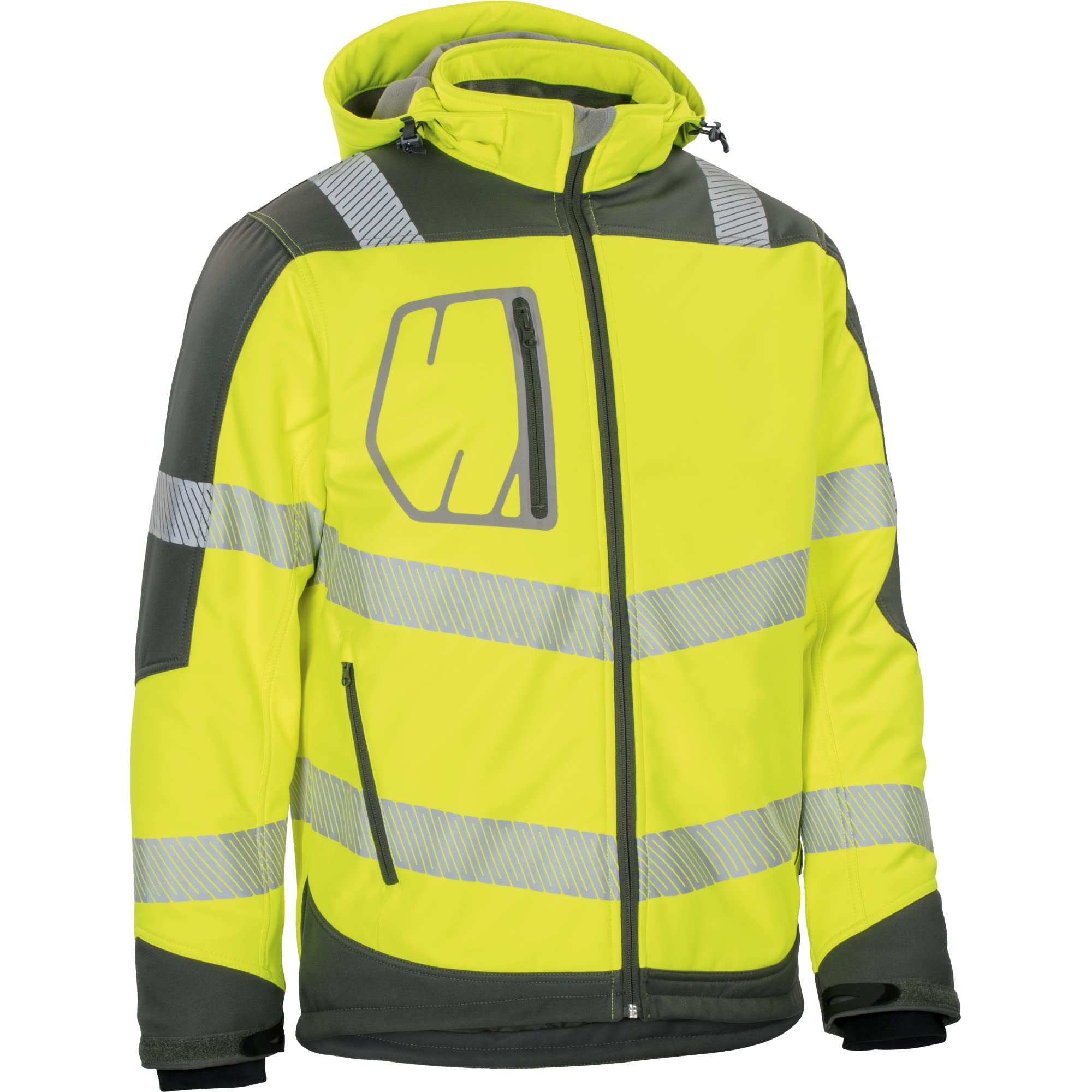 Vizwell Winter Softshelljacke Warnschutz Jacke Winterjacke leuchtgelb-grau (5XL)