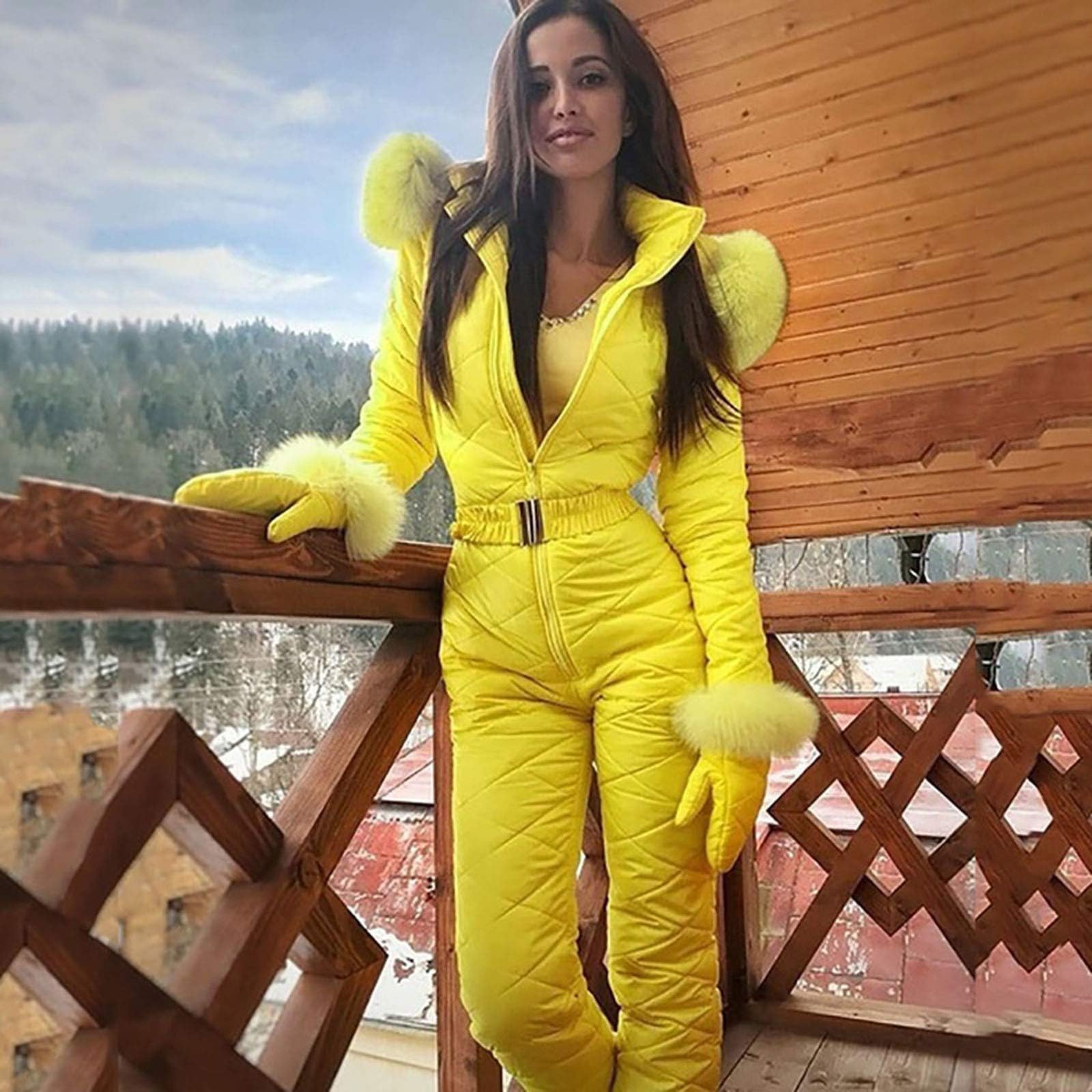 Generisch Skianzug Damen Einteiler Warm Schneeanzug Damen Overall Mit Kapuze Skianzüge Elegant Atmungsaktiv Skioverall Winter Eng Skianzug Outdoor Winddicht Ski Winteranzug Oversized Skisuit