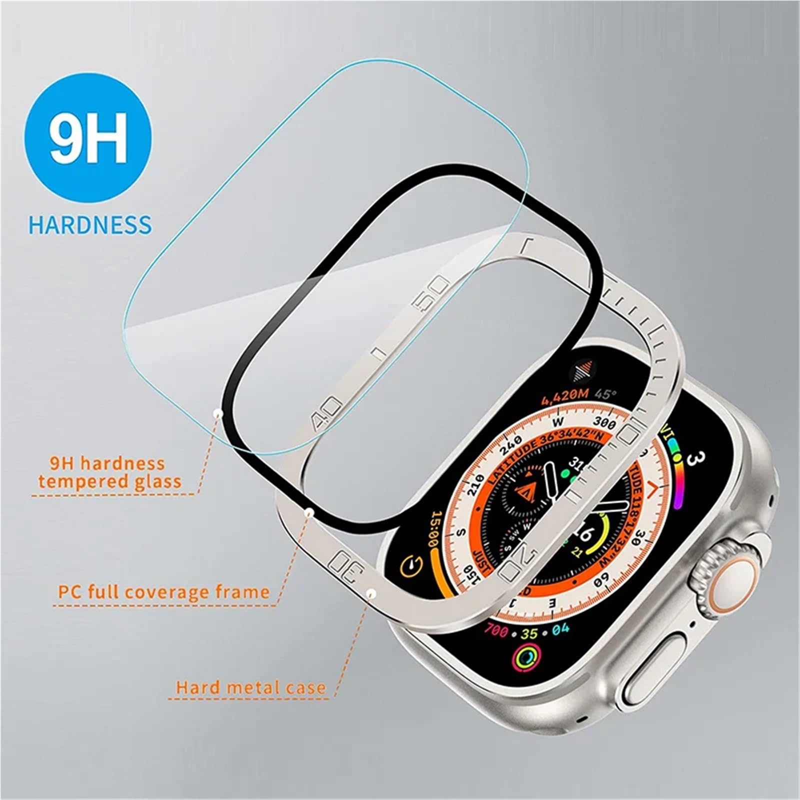SCHIK Vetro temperato per Apple Watch Ultra 2 49mm Protezione schermo Telaio in metallo antigraffio per accessori IWatch Series Ultra 49mm