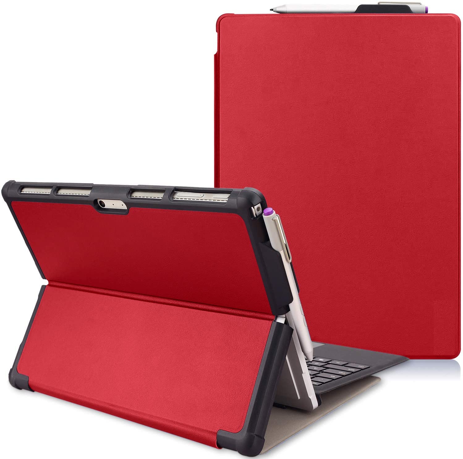 SwooK Case for 12.3" Surface Pro 7 Plus/Pro 7/ Pro 6/ Pro 5/ Pro 2017/ Pro 4/ Pro LTE, Slim Light Smart Cover Stand with Built-in Pen Holder, (Surface Pro 4/5/6/7/7+, Red)