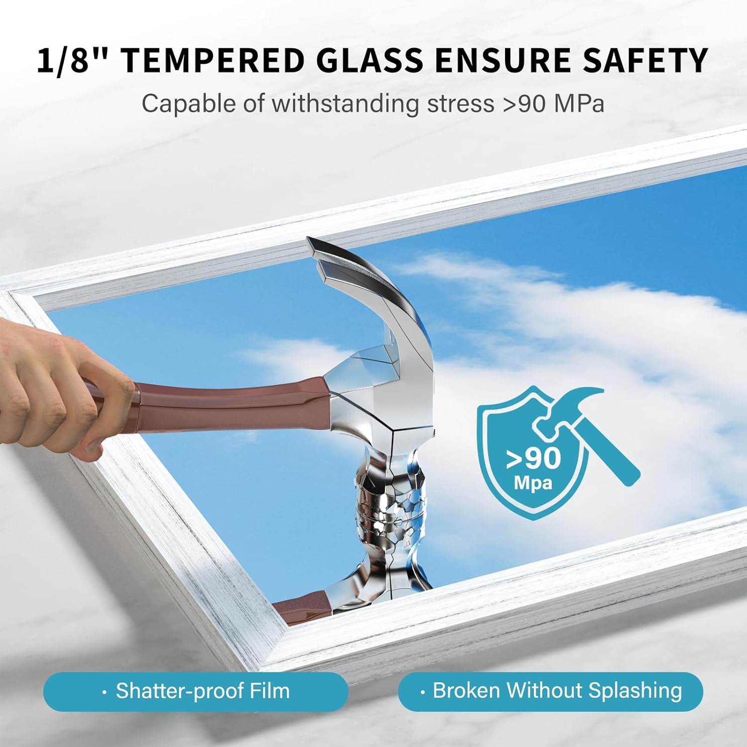 White Wood Effect Framed Wall Mirror, 16x20 Rectangle Mirror, 1/8 Anti-desilvering Tempered Glass, Sustainable& Sturdy Frame, Anti-Rust, HD Reflection &3min Fast Setup for Bathroom Living Room