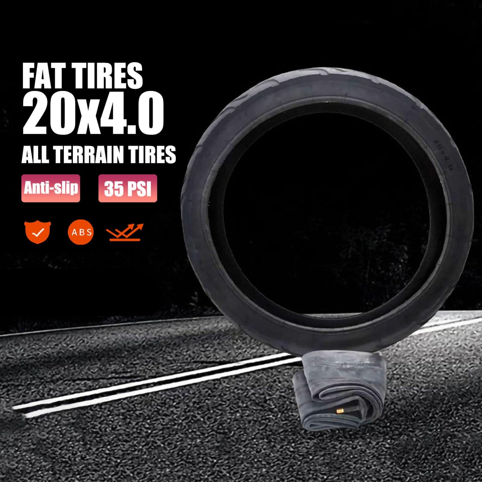 Fat Tire 98-559 20 x 4,0 opona do roweru elektrycznego, MTB opony terenowe, do rowerów górskich, z wygiętym zaworem, dętka, 20 x 4,0, antypoślizgowe, 35 PSI