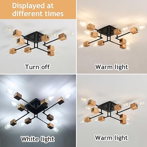 Miniatura 3 de Lámpara Sputnik moderna de 8 luces, color negro y madera, estilo retro, mate, lámpara de techo bohemia para cocina, comedor, sala de estar,