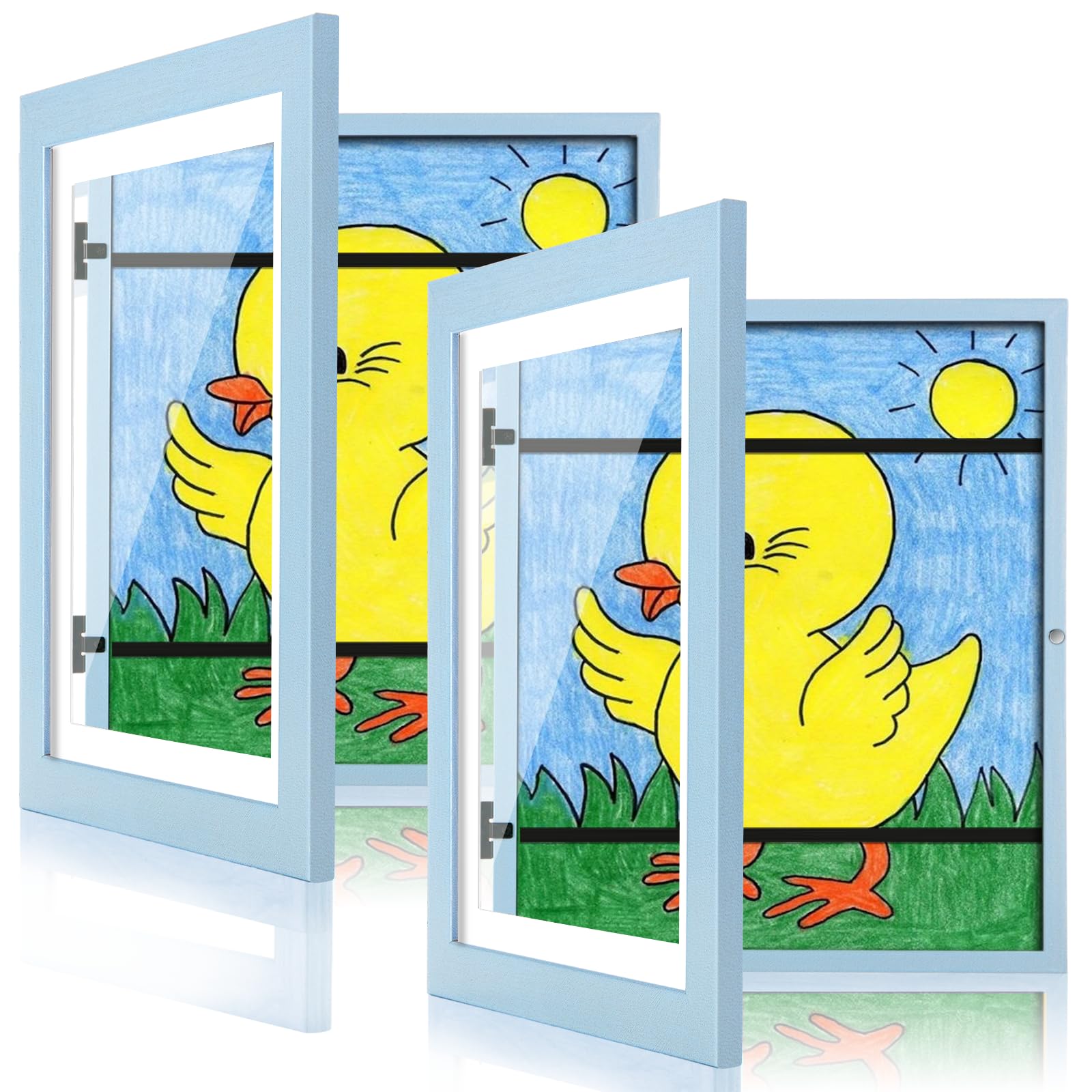 [2 Pack] Kids Art Frames, 10x12.5 Front Opening Kids Artwork Frames Changeable,Light Lake Blue Displays 8.5x11 With Mat and 10x12.5 Without Mat, Holds 50 Pcs, for 3D Picture, Crafts, Children Drawing,
