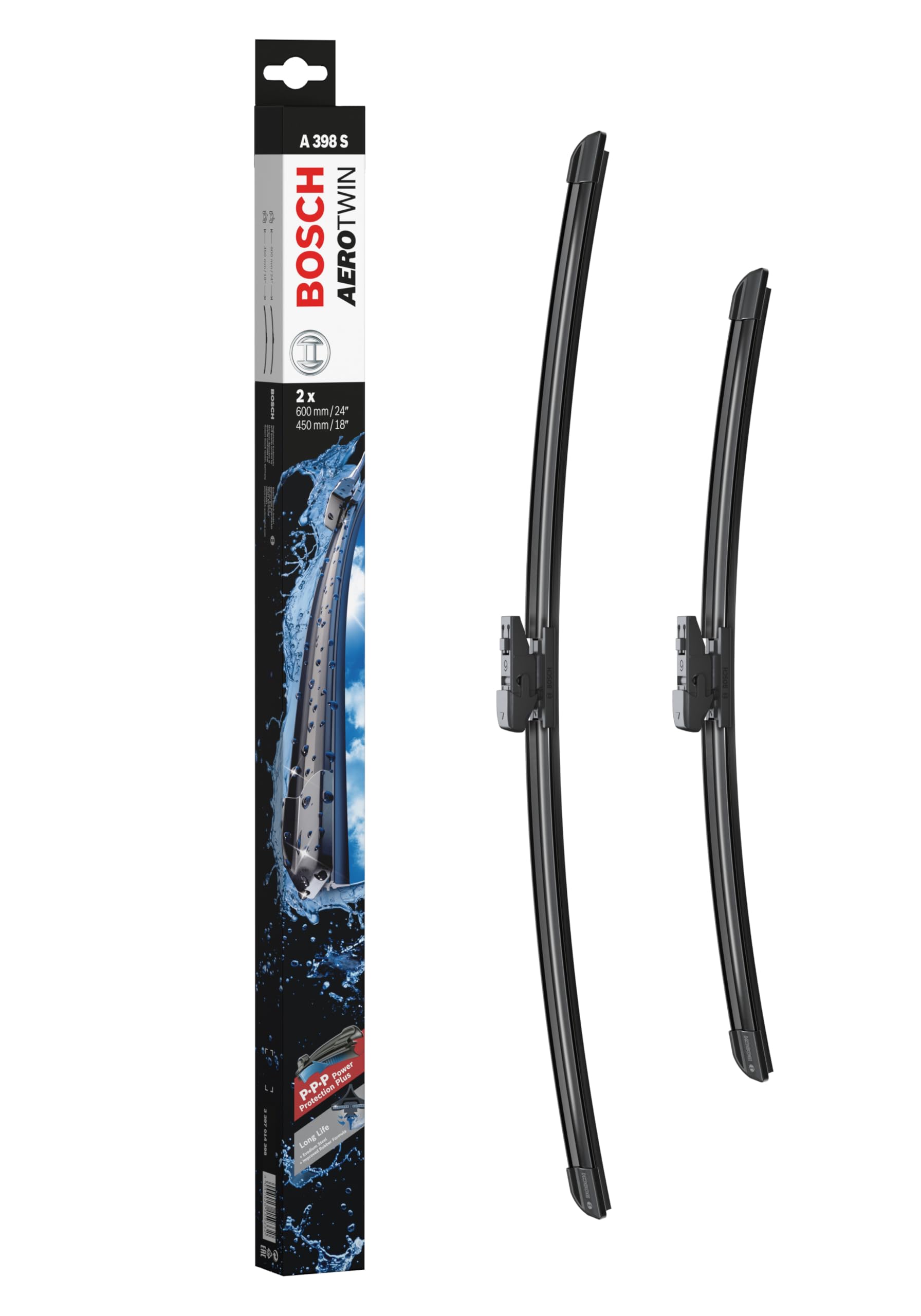 Bosch Aerotwin A398S Wiper Blade Length: 23.6 inches (600 mm) / 450mm Front Wiper Blade Set - For Left Hand Drive (EU)