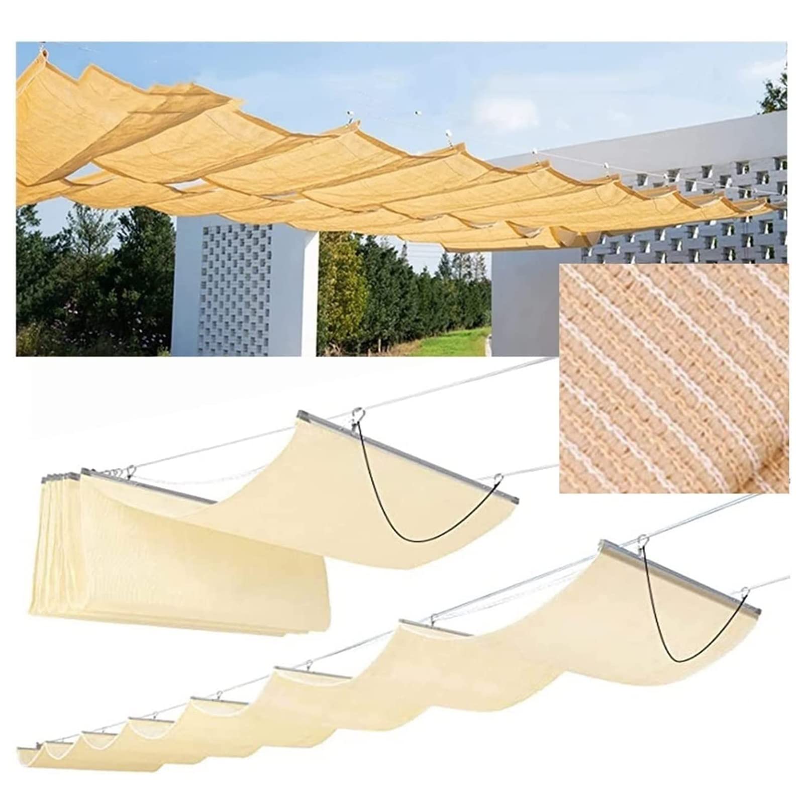 Outdoor Wasserdicht Pergola Markise 3x3,5M UV-Block 95% mit Befestigungsseilen Beige Garten