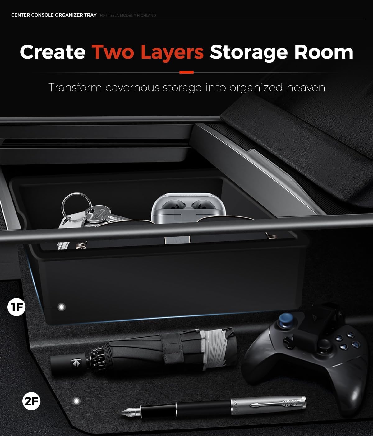 Center Console Organizer 5PCS Compatible with Tesla Model Y Juniper2026, Armrest Storage Tray, Hidden Storage Box, Cup Holder, Phone Holder – Interior Accessories for New Model Y/3 2025