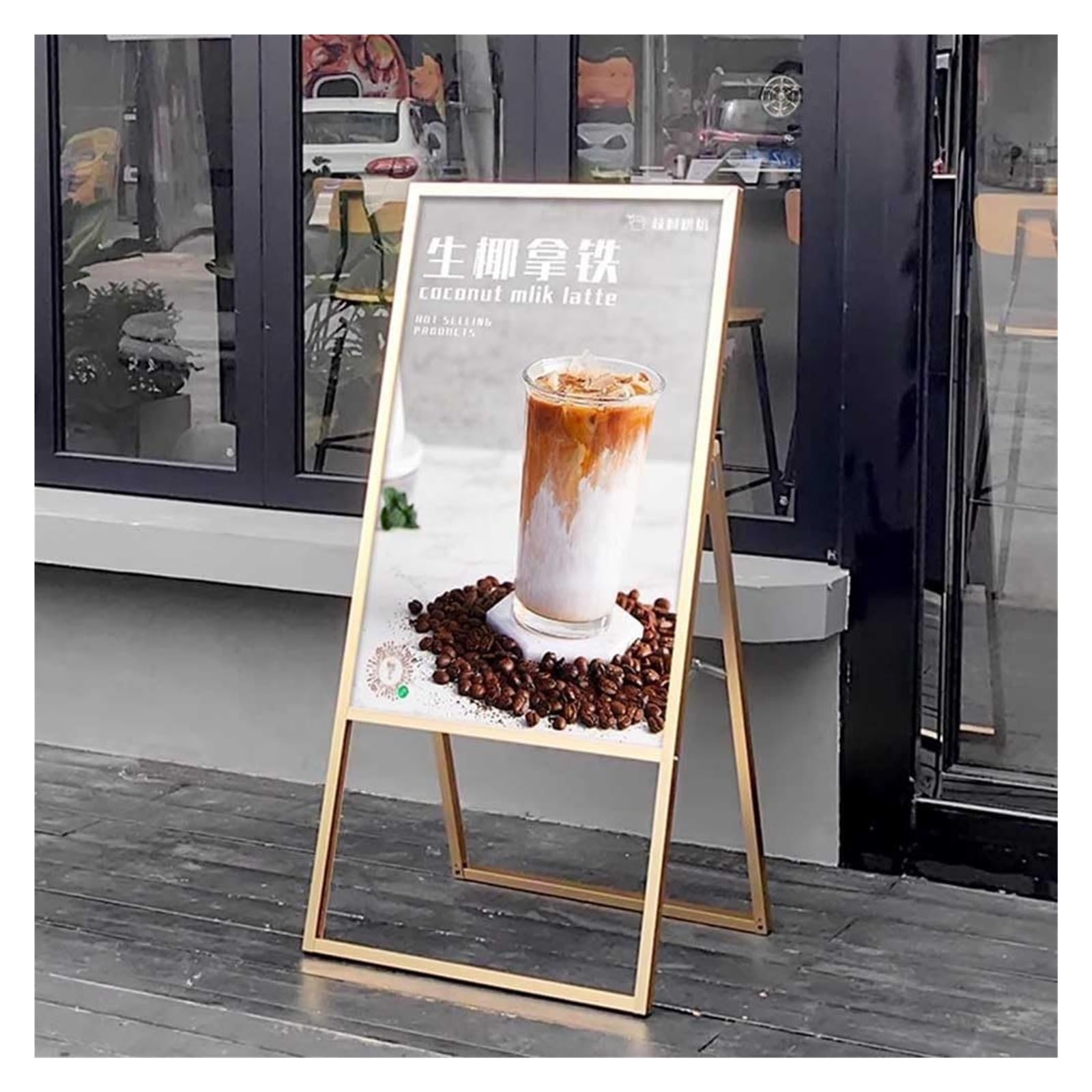 Letrero con marco A, tablero de sándwich resistente, soporte para póster de acera, portátil, plegable, marco en A, para exhibición de carteles publicitarios
