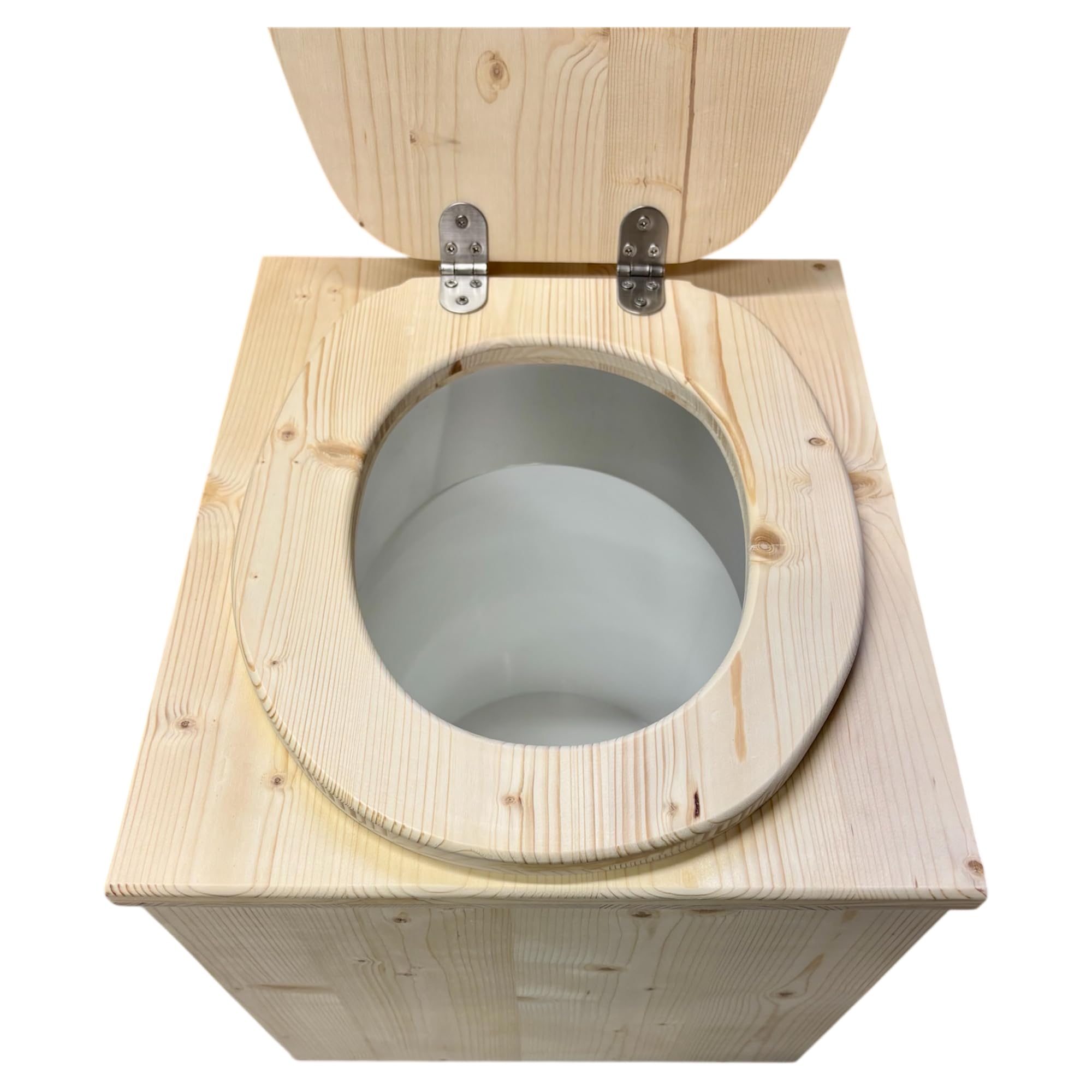 Générique Toilette seche ECO Plus en Bois avec bavette INOX et Seau Plastique - Fabrication Française Artisanale -