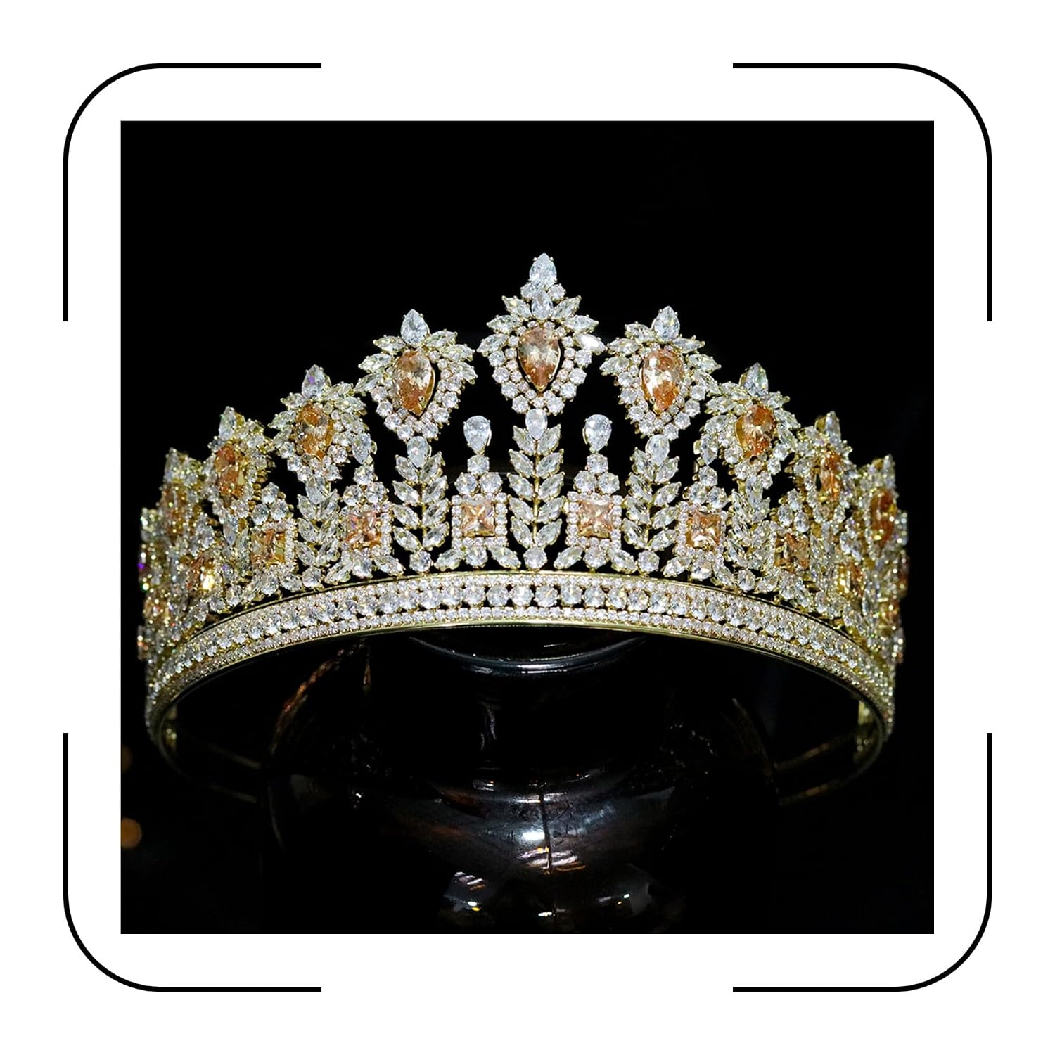 luxury Full Cubic Zirconia Tiaras and Crowns for Women Large CZ Wedding Headpiece Prom Birthday Queen Hair Accessories Zircon Bridal Jewelry HG0190 (Champagne)