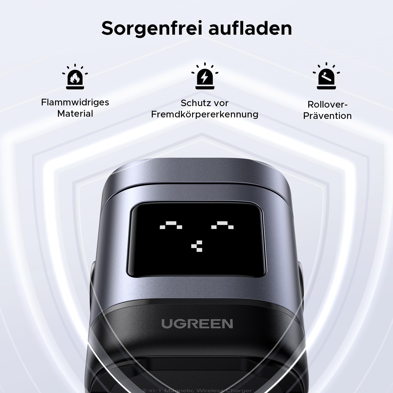 UGREEN UNO 2 in 1 Qi2 zertifizierte Ladestation, 15W iPhone Ladestation kompatibel mit MagSafe, magnetisches Wireless Charger für iPhone 17/16/15/14/13, AirPods 2/3, Winkel-Einstellbarer Ladeständer