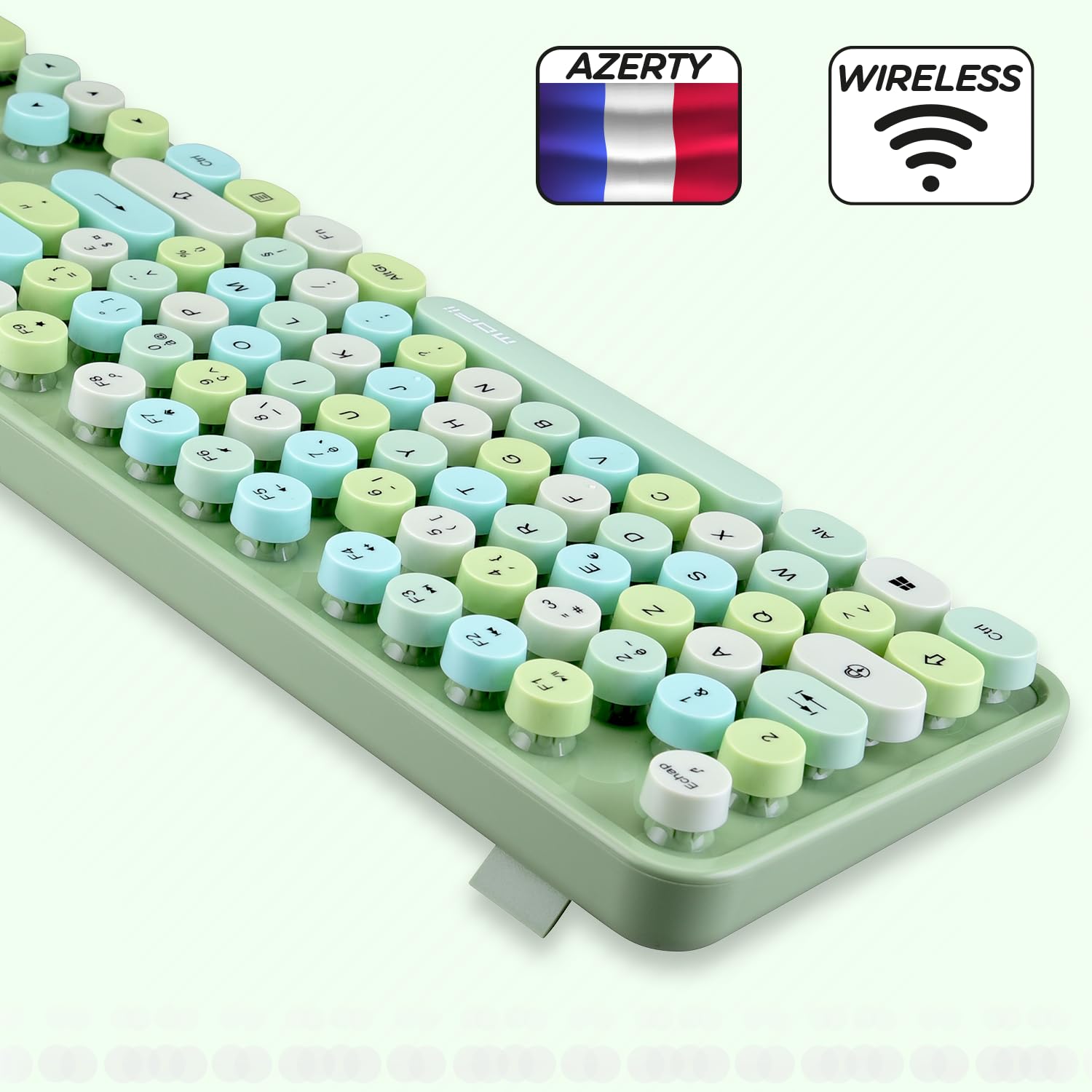 MOFII - Sweet Pack Clavier Souris Gaming sans Fil Layout Français (AZERTY) WiFi 2.4GHz - PC Windows -Vert