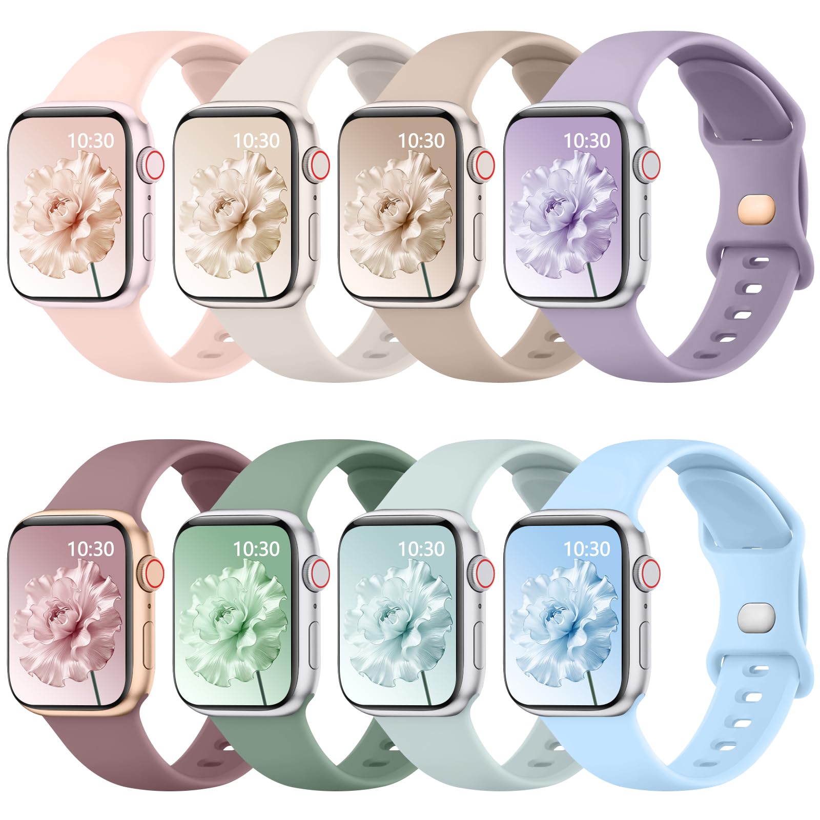 [8 PACK] Straps for Apple Watch Straps 42mm 44mm 45mm 46mm 49mm, Silicone Replacement Sport Band for iWatch Series 11 10 9 8 7 6 5 4 3 2 1 SE Ultra, iwatch Strap Women Men 8-PACK 01