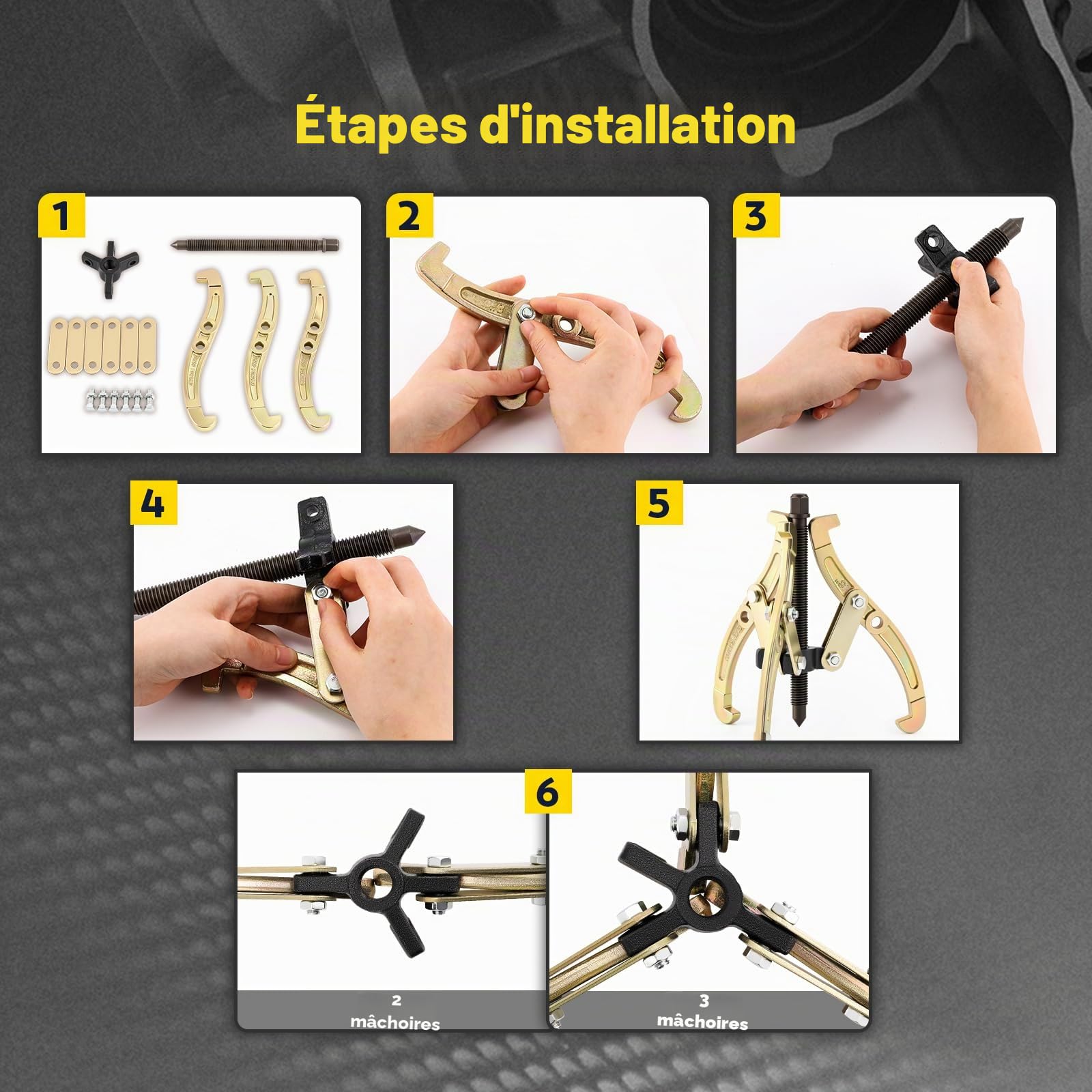 CGOLDENWALL Extracteur de Roulements 8 Pouces, avec 2/3 Mâchoires, en Acier au Carbone, pour Engrenages/Roulements/Volants/Poulies
