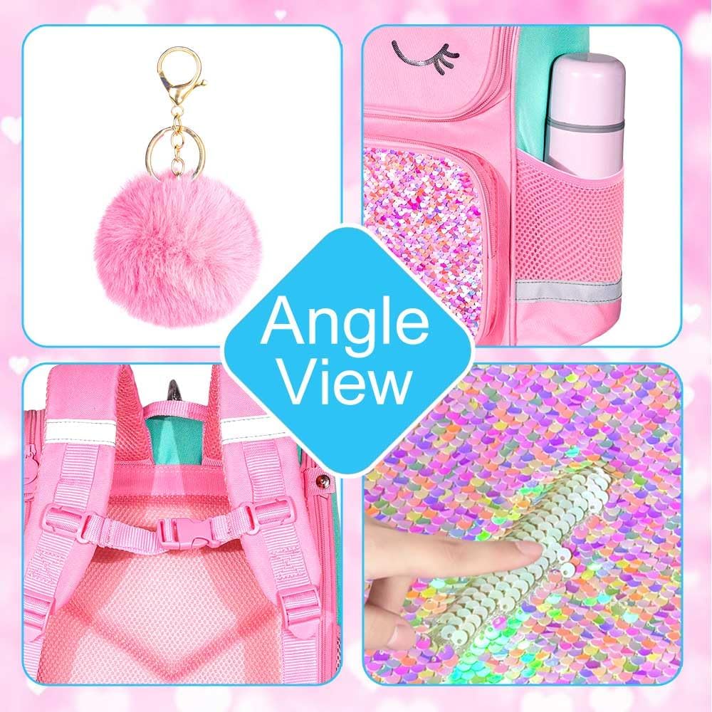 UFNDC 3PCS Unicorn Backpack for Girls, 15" Kids Sequin Bookbag with Lunch Box, Pink School Bag for Elementary Preschool Toddler - Image 3