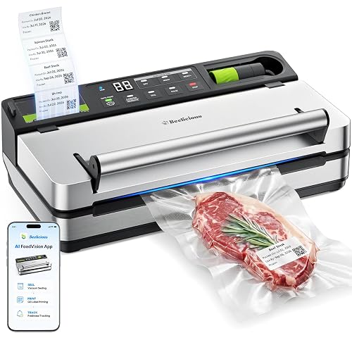 98kPa Vacuum Sealer with FoodTrace Label Printing & Food Management App, Dual-Pump Food Sealer with Double Heat Seal, Extra Moist Mode for Meal Prep, Sous Vide & Freezer Storage, VSP801, Silver