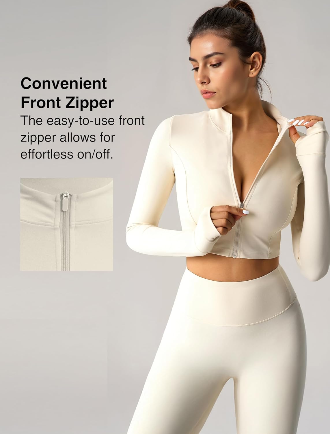 Yvette Women's Athletic Full Zip Workout Jacket with Thumb Holes Running Yoga Slim Fit Cropped Jacket