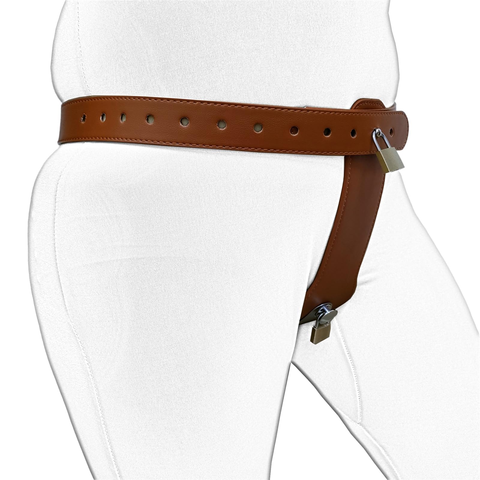 Ceinture de chasteté verrouillable for femme avec 2 serrures et plug anal à 4 boules, culotte de chasteté en cuir verrouillable, cage de chasteté confortable SM bondage sex toy for femme(Brow