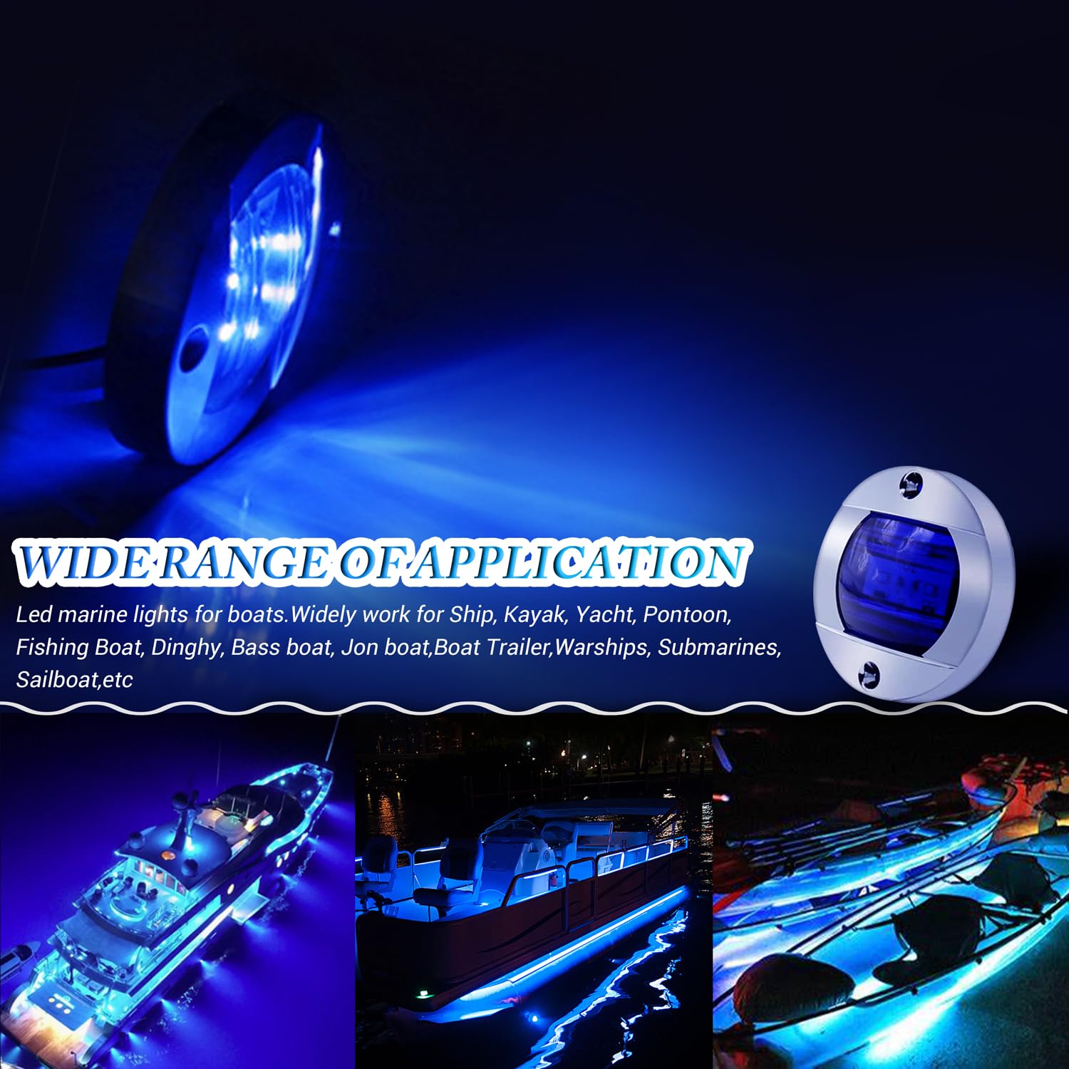 Qidoe Boat Light, IP68 Waterproof LED Night Fishing Lights, Courtesy Lights, Deck Lights, Boat Interior Marine Led Yacht Lights 12V Marine Light For Pontoon, Yacht, Bass Boats