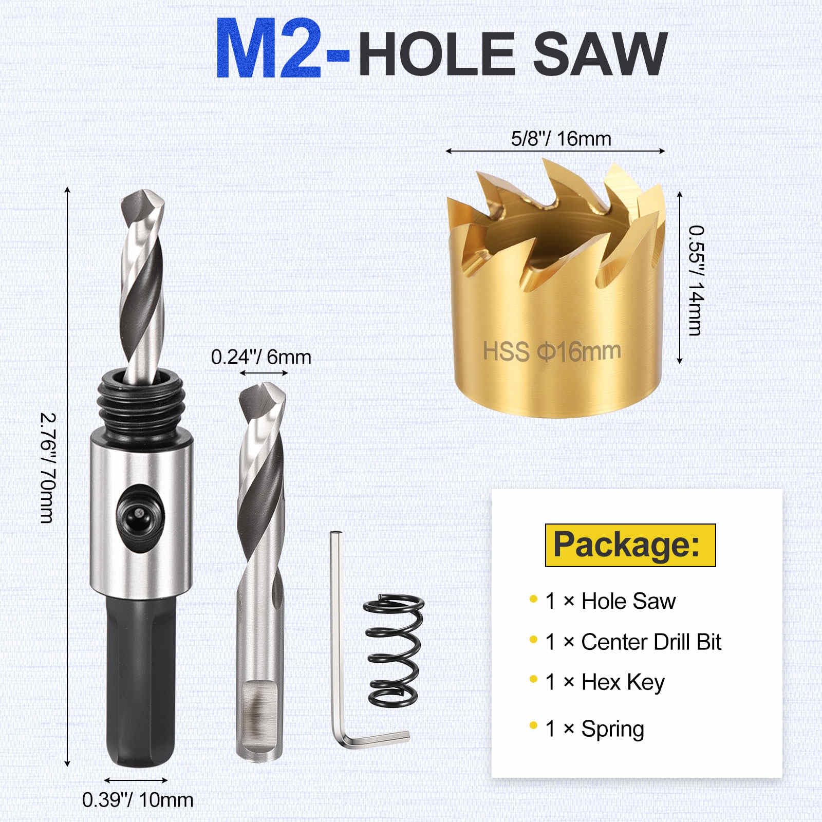 DTGN 5/8" Hole Saw M2 High Speed Steel - 16mm Hole Cutter - Good for Thin Stainless Steel/Alloy/Aluminium/Brass/Copper - Gold - Image 2