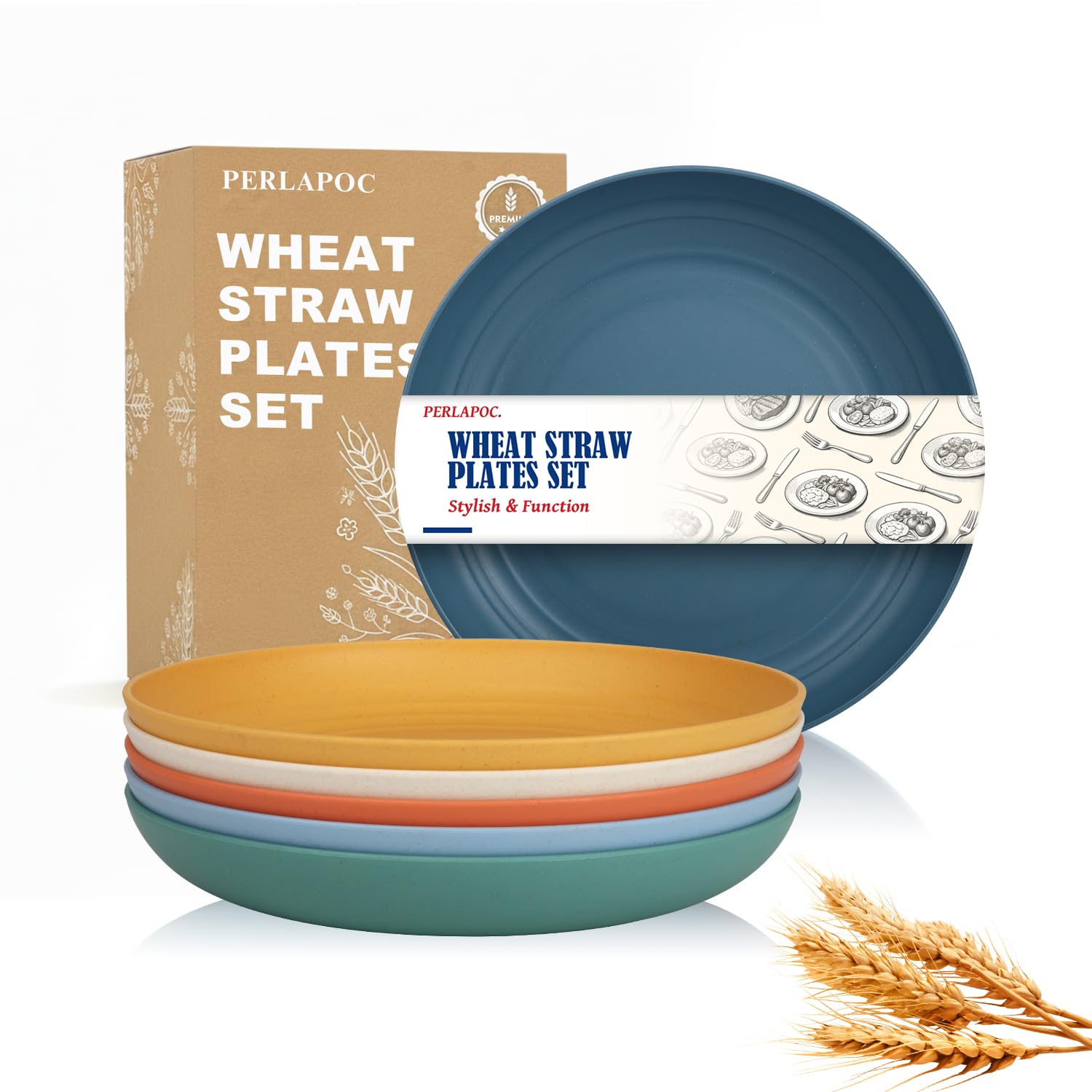 Wheat Straw Small Plates of 6, 8In Unbreakable Kids Plates, Multi