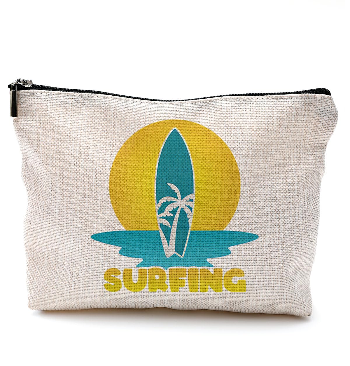 AIEVFU Summer Beach Surfboard Palm Tree Sunset Ocean Wave Makeup Bag,Summer Vacation Surfing Cosmetic Makeup Bag for Girls,Surfer Girl Gifts Makeup Bag