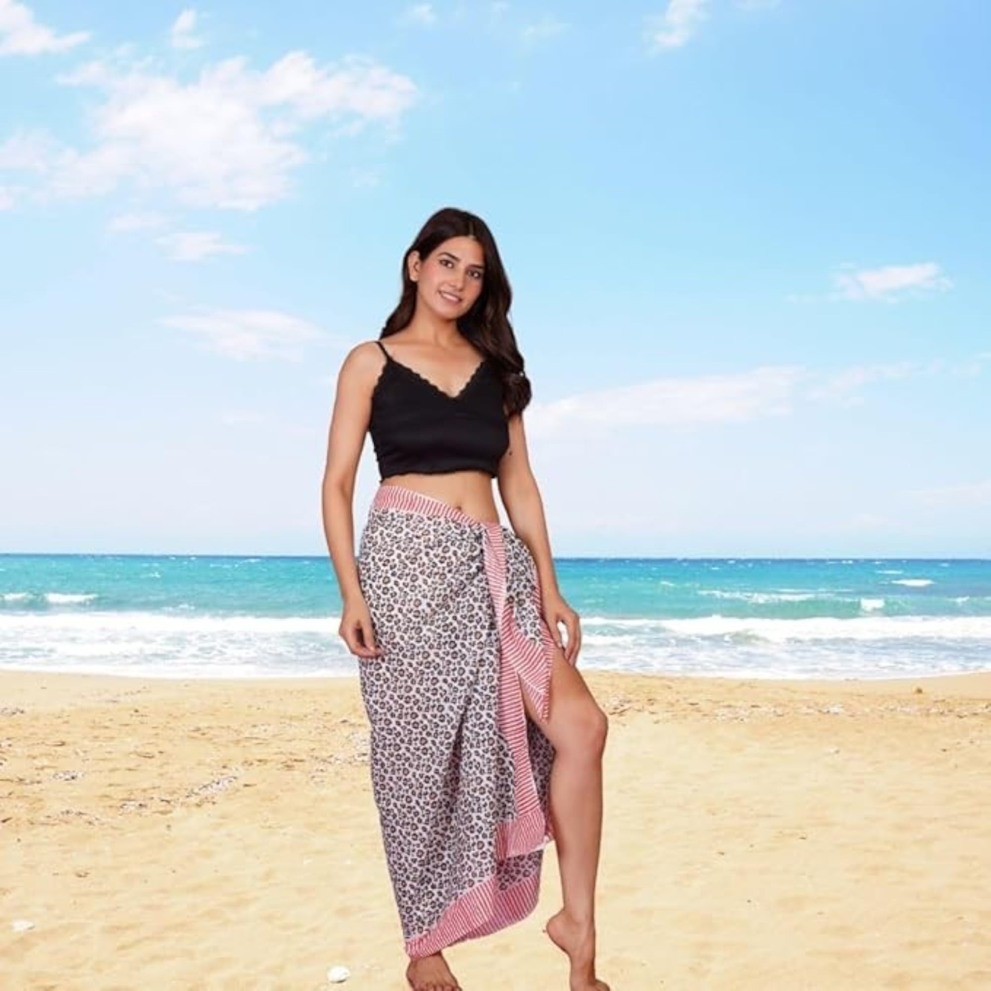 Pareo de playa 100 % algodón, pareo de mano – Tu falda perfecta de verano para cubrir traje de baño en verano